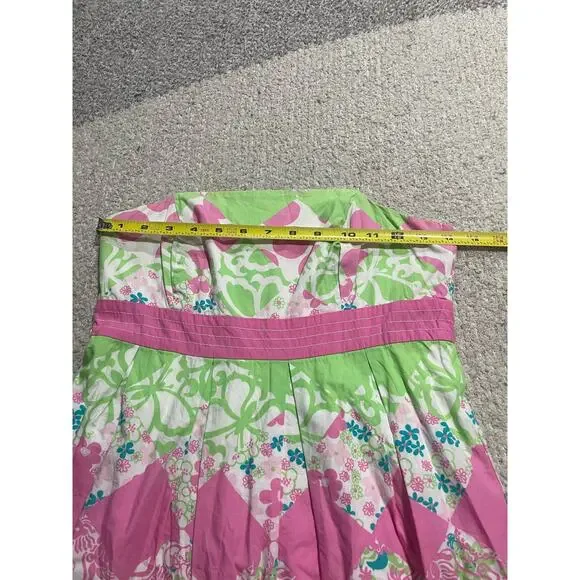 Lilly Pulitzer Strapless Mini Dress Womens Sz 2 Pink Green Island Diamond - Picture 6 of 14